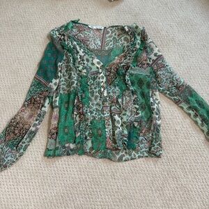 Zara green paisley sheer blouse